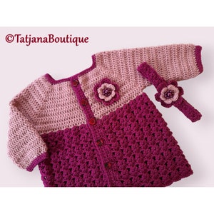 Abito cardigan e fascia per bambini con motivo all'uncinetto, modello di abito cardigan per bambina all'uncinetto, modello all'uncinetto con fascia per capelli per bambini, PDF #168