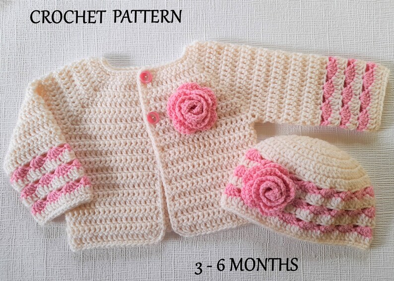 Crochet Pattern Baby Cardigan and Hat Set Digital Crochet Etsy