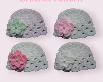 Crochet Pattern Baby Hat with Crochet Flower, PDF #107