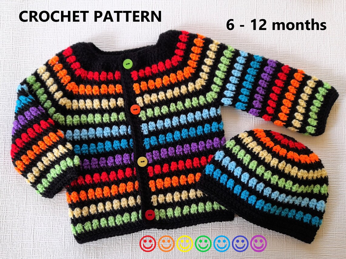 Crochet Pattern Baby Rainbow Cardigan and Hat Rainbow Crochet Etsy UK