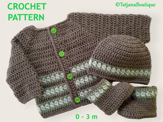 Crochet Pattern Baby Cardigan, Hat and Booties, Baby Crochet