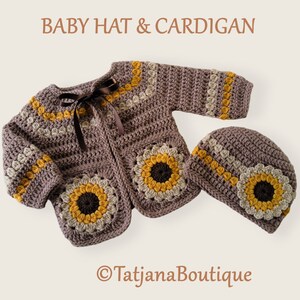 Crochet Pattern Baby Cardigan and Hat, crochet baby clothes pattern, crochet pattern baby sweater cardigan and hat crochet flowers, PDF #150