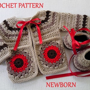 Crochet Pattern Baby Cardigan and Booties, crochet baby clothes pattern, crochet pattern baby sweater cardigan and booties flowers, PDF #156