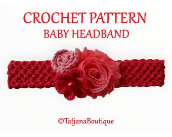 Crochet Pattern Baby Headband, cotton baby stretchy headband with flower crochet pattern, crochet flower pattern, baby hair band PDF #187.