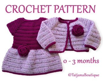 Patrón de crochet vestido de bebé y cardigan bolero, patrón de vestido cardigan de bebé de crochet, patrón de crochet de bebé, patrón de flores de crochet PDF #144