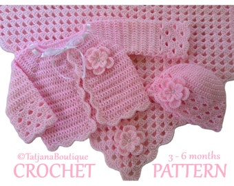 Crochet Pattern Baby Blanket, Hat and Cardigan Set, baby mint blanket crochet pattern, mint baby cardigan and hat crochet pattern, PDF #54