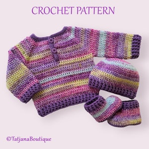 Crochet Pattern Baby Sweater, Hat and Booties, baby crochet pattern, baby clothes jumper sweater hat booties crochet pattern, PDF #186