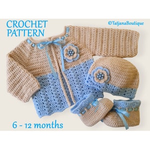 Crochet Pattern Baby Cardigan Hat Booties, crochet baby clothes pattern, crochet pattern baby sweater cardigan hat booties flowers, PDF #179
