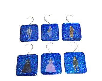 Wizard of Oz themed Christmas Ornaments set of 6 Blue Glitter