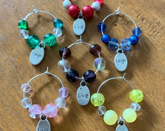 Wine Glass Charms, Wine Glass Markers, Live Laugh Love