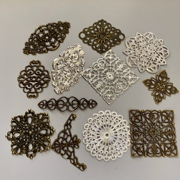 Filigree Metal Embellishments: Silver & Bronze Scrapbooking Connectors