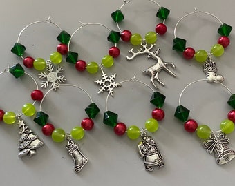 Christmas Wine Glass Charms, Wine Glass Markers