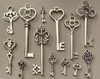 Antique Silver & Bronze Key Charms: Mixed Media Craft Supplies