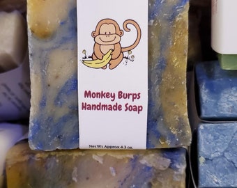 Monkey Burps Soap, Monkey Farts Soap,  Handmade Soap, Natural Soap, Organic Soap,  Exfoliating Soap, Fruity Soap, Festive Soap