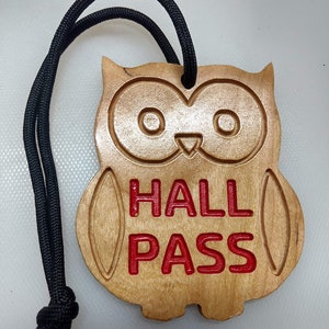 OWL HALL PASS | Teacher gift present | Restroom Bathroom Classroom | 16 color options | cherry wood | Hall pass for teacher