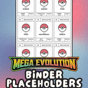 MEGA EVOLUTION Pokémon Binder Placeholder Cards | Printable Master Set Placeholders | Digital Download