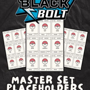 May include: Digital download featuring placeholders for a Master Set. The design includes the text "SCARLET & VIOLET BLACK BOLT" and card templates with a red and white design. The bottom of the image reads "DIGITAL DOWNLOAD | PDF FILE".