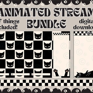 Animated Stream Bundle, Black Cat Twitch Stream Overlays, Emo YouTube Stream Pack, Cute Aesthetic Streaming Decor, Retro Twitch Overlay