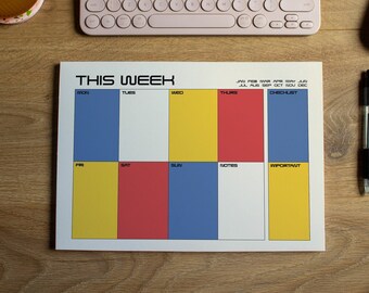 Bauhaus Design Planner, Handmade A4 Weekly Mondrian Planner Pad, Organising, Productivity, Notepad, Home Gift, Student Gift