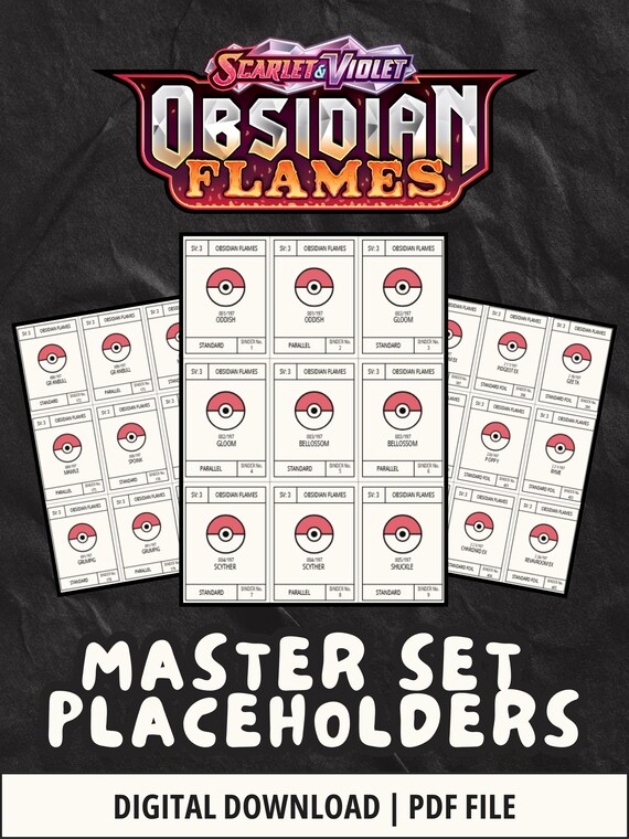OBSIDIAN FLAMES Pokmon Binder Placeholder Cards | Printable Master Set Placeholders | Digital Download - Etsy OBSIDIAN FLAMES Pokmon Binder Placeholder Cards | Printable Master Set Placeholders | Digital Download - Etsy