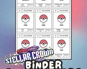 STELLAR CROWN Pokémon Binder Placeholder Cards | Printable Master Set Placeholders | Digital Download