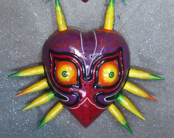 Wood Majora&#39;s Mask: Legend of Zelda video game wall hanging statue carving Link NES Nintendo hand-made
