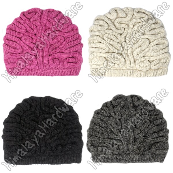 Knit Wool Brain Hat: pink black gray white beanie winter warm men's women's smart nerd weird strange unique geek