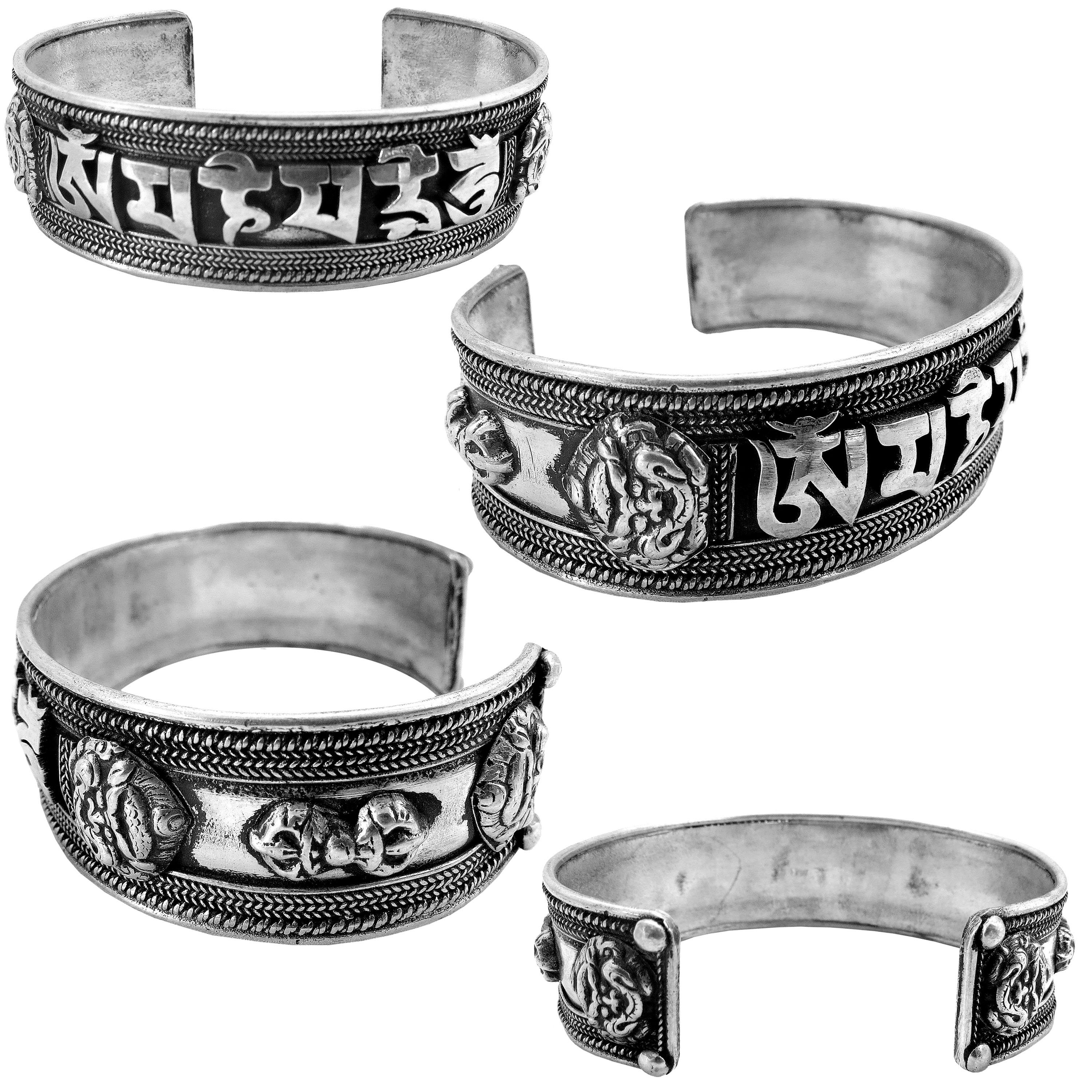 Mens Sterling Silver Vintage Tibetan Om Mani Padme Hum Mantra Link Bracelet 20cm