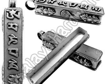 Silver 'Om Mani Padme Hum' Ghau Pendant: .925 sterling Buddhist gau box mantra