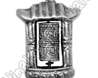 Silver 'Om Mani Padme Hum' Prayer Wheel Pendant: .925 sterling Buddhist Tibet Tibetan Nepal Nepali mantra