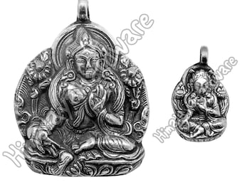 Silver Tara Pendant: Tibet Nepal Buddha Buddhist .925 Sterling green white