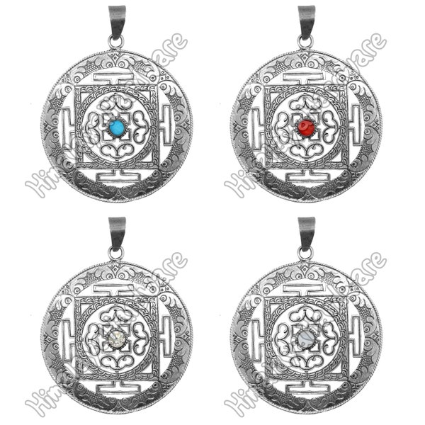 Silver Mandala Pendant 925 Sterling Nepal turquoise coral zircon moonstone round