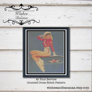 At Your Service Counted Cross Stitch Design | Pin Up | Digital Download | Instant | Print at Home