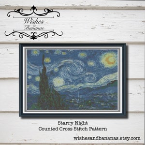 Starry Night Counted Cross Stitch Design | Famous Painting | van Gogh | Digital Download | Instant Download| Pattern