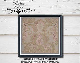 Damask Cross Stitch Pattern | Damask Vintage Wallpaper  |  Digital Download | PDF | Counted Cross Stitch | Wishes and Bananas