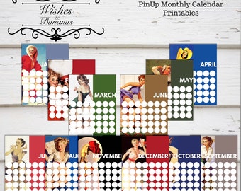 Pin Up Girl diffusione mensile stampabile / PDF / download istantaneo / stampabile / ridimensionabile / pianificatore / pagina bullet journal / calendario da parete