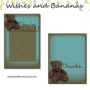 Invitation ours en peluche bleu et carte de remerciement | Anniversaire | Douche de bébé | Fichier numérique | Disponible pour le téléchargement