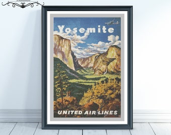 Yosemite National Park Counted Cross Stitch Design| Travel Poster | Digital Download | Instant Download | Counted Cross Stitch Pattern