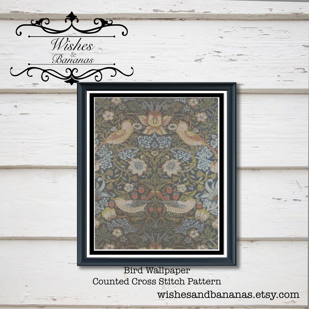 Bird Wallpaper Cross Stitch Pattern Flowers Floral - Etsy