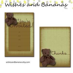 Invitation ours en peluche jaune et carte de remerciement | Anniversaire | Douche de bébé | Fichier numérique | Disponible pour le téléchargement