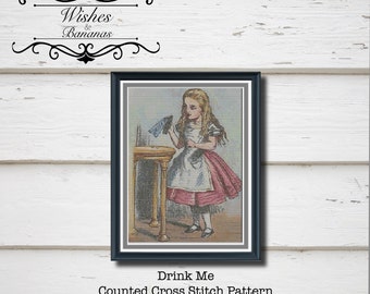 Alice in Wonderland Counted Cross Stitch Design | Drink Me | Illustration | Digital Download | Instant | Pattern