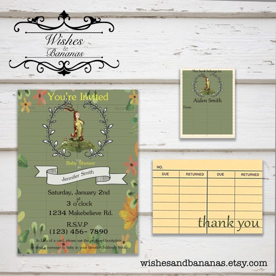 → View on Etsy: The Velveteen Rabbit Baby Shower Invitation and Thank You Card Set | Book Party | Library Theme | Bookplate | Printed | Children | Shower The Velveteen Rabbit Baby Shower Invitation and Thank You Card Set | Book Party | Library Theme | Bookplate | Printed | Children | Shower