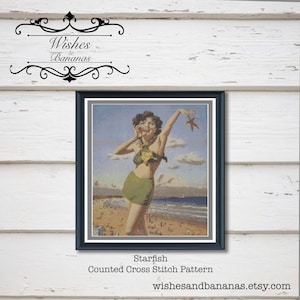 Pin Up Counted Cross Stitch Pattern | Starfish| Vintage | Retro | Digital Download| Instant Download | Pattern