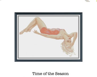 Pin Up Counted Cross Stitch Design | Time of the Season | Vintage | Digital Download | Instant Download | Counted Cross Stitch Pattern