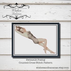 Pin Up Counted Cross Stitch Design / Traje de baño posando / Vintage / Descarga digital / Instantáneo
