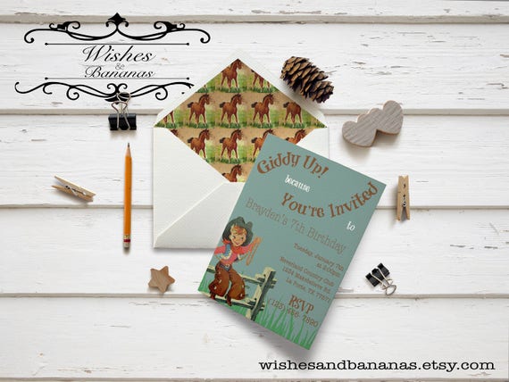 → View on Etsy: Vintage Cowboy Birthday Party Invitation | Invitation Template | Children | Baby Shower | Custom | Instant Download | Printable | PDF Vintage Cowboy Birthday Party Invitation | Invitation Template | Children | Baby Shower | Custom | Instant Download | Printable | PDF