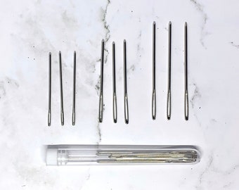 Blunt Tip, Large Eye set of 9 metal tapestry needles in case, darning, rya rug, yarn needle, embroidery, sewing