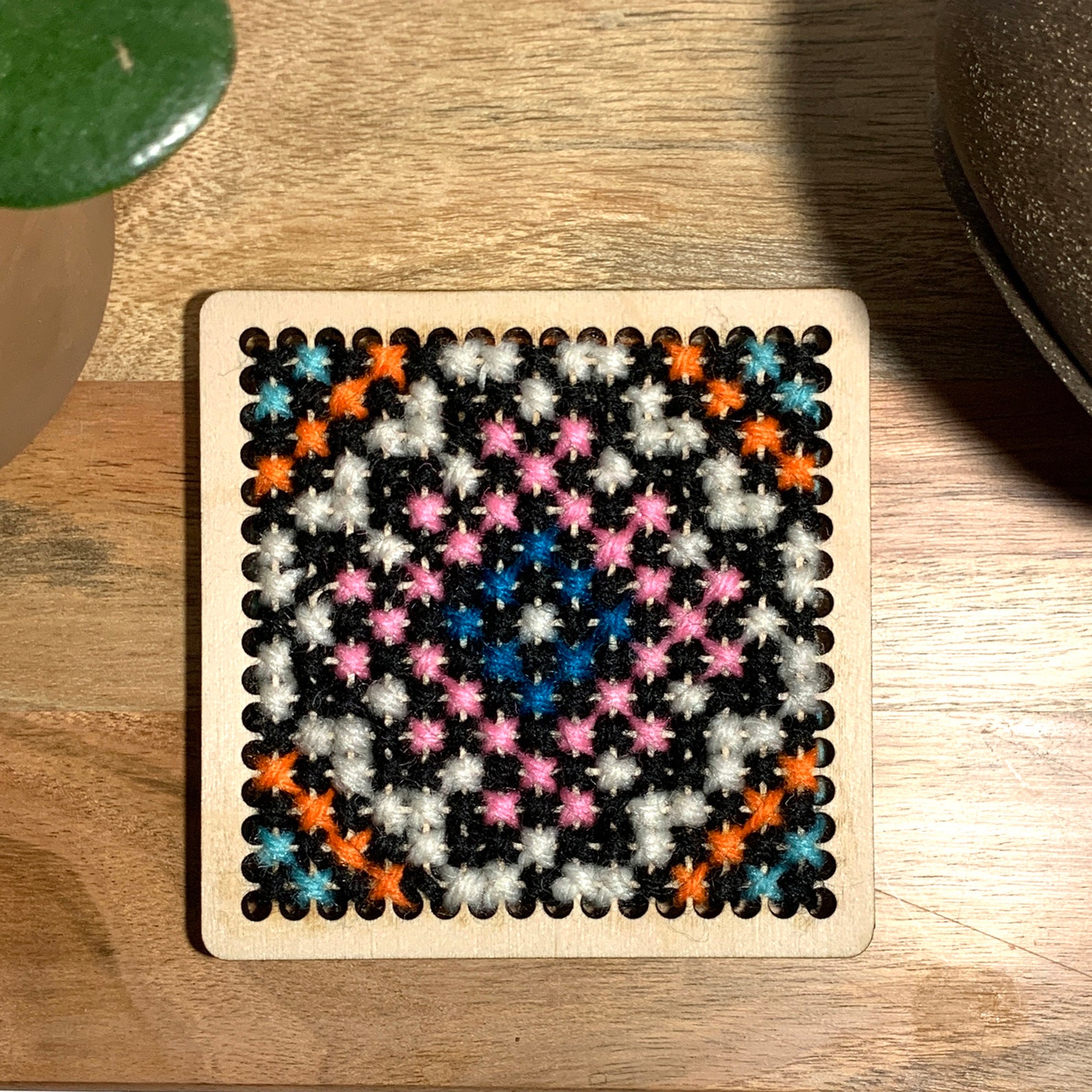 DIY Cross Stitch Coasters Set of Two Wooden Coastersbrights Etsy