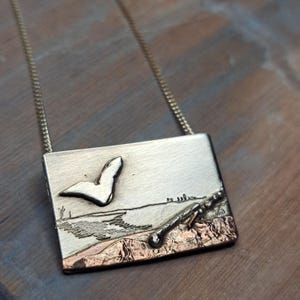 Seagull Sterling Silver Necklace, Copper Seascape Pendant