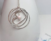 Heart, circular, necklace, wire heart romantic, love, sterling silver, necklace, simple, light pink pearl, bead, pretty, real silver